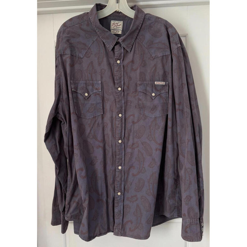 Lucky Brand Western Shirt Men's Size XXL Purple Paisley Patterned Pearl Button